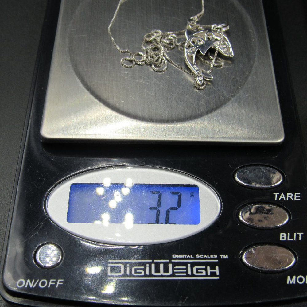 18" Sterling Black Cubic Zirconia Dolphin Necklace - Picture 7 of 7